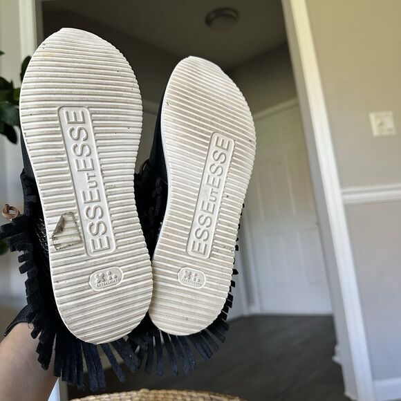 ESSEUTESSE Leather Fringe Black Sneakers Comfort Slip On Size 38 Handmade Italy - Picture 13 of 14